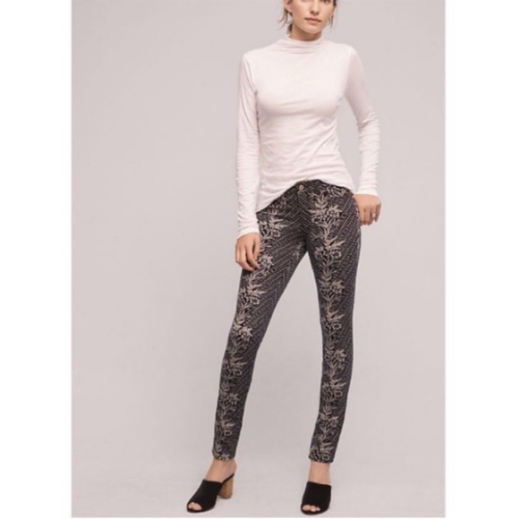 Anthropologie Pilcro Serif Mid Rise Floral Corduroy Skinny Pants Leggings 29 - Picture 2 of 8